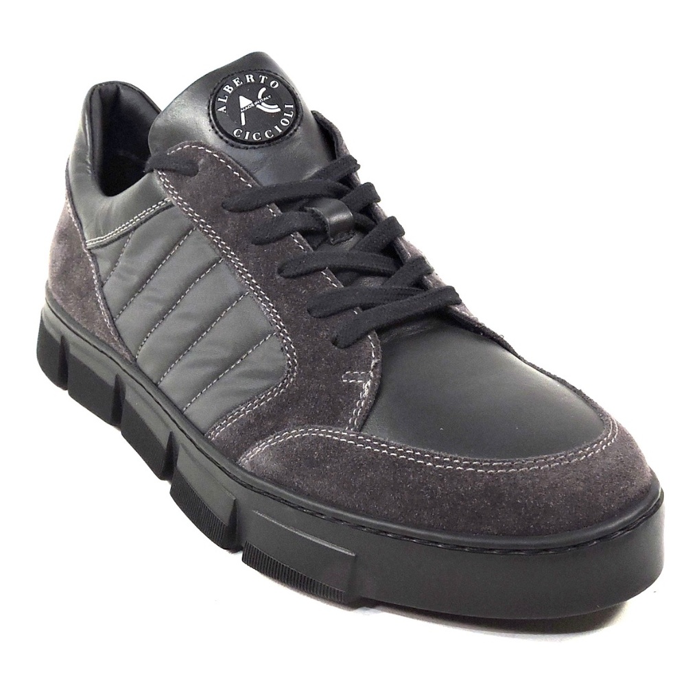 ALBERTO CICCIOLI 🇮🇹 MEN'S BLACK LEATHER COMFORT FASHION SNEAKERS - Picture 3 of 7